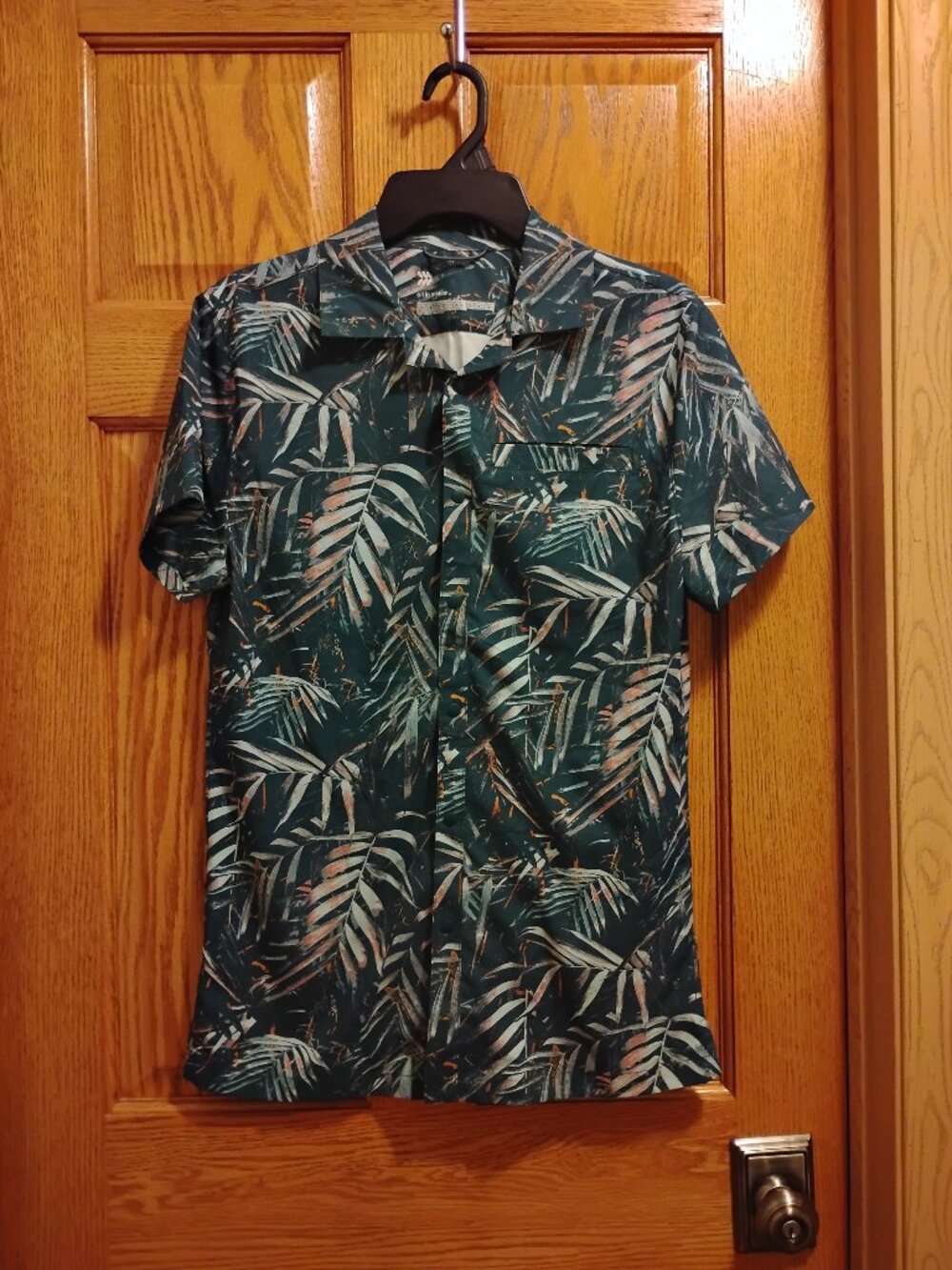 All-In-Motion All-Over Palm Leaf Camp Resort Button-Up Summer Shirt Men's Size S
